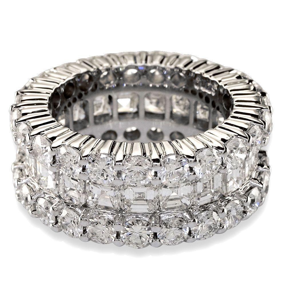 18K White Gold 3 Row Diamond Eternity Ring, 8.5CT