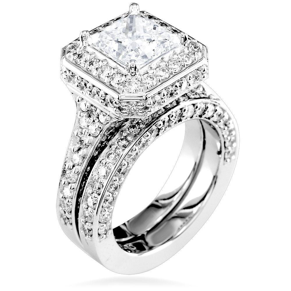 Princess Cut Diamond Halo Engagement Ring Setting in 14K White Gold, 2.25CT