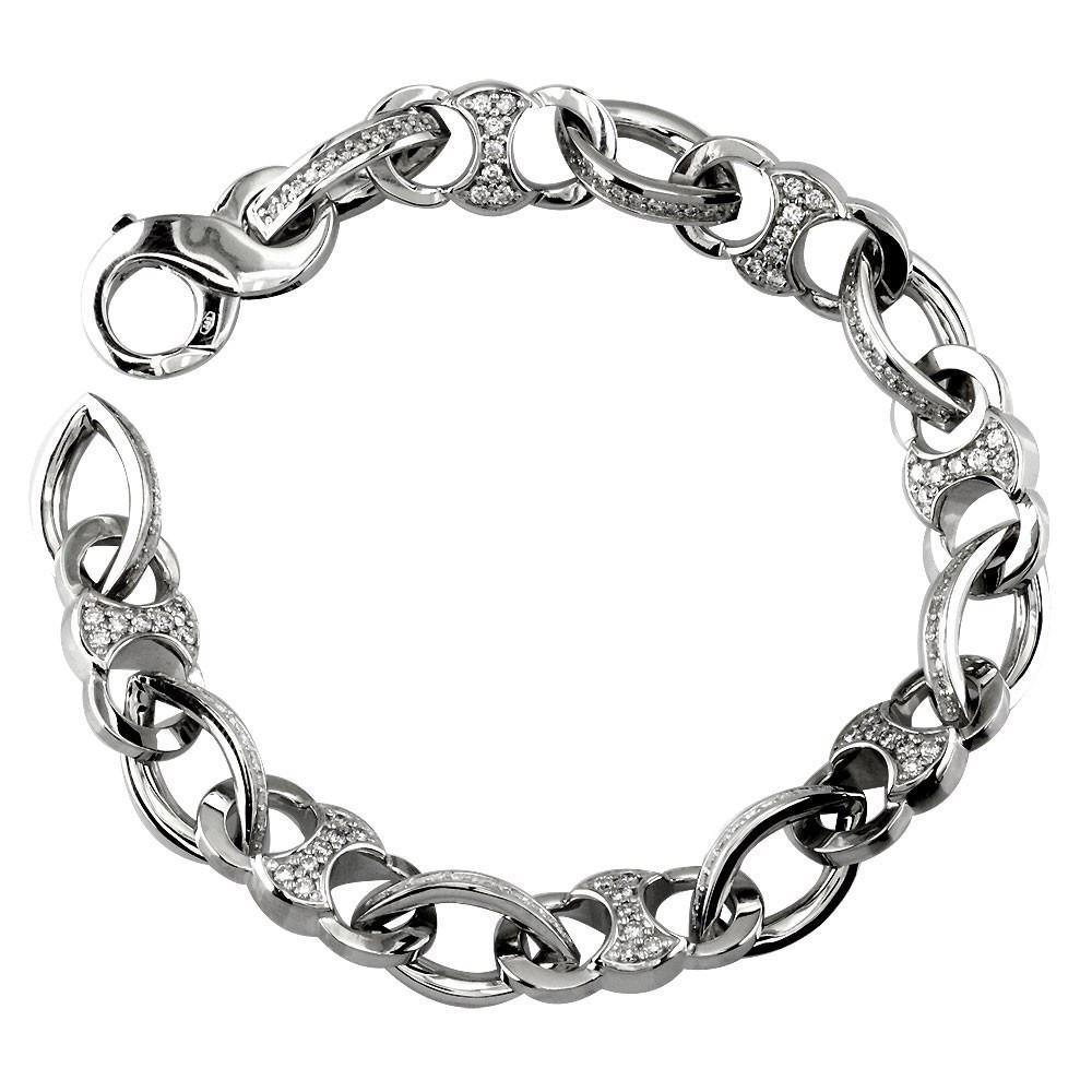 Diamond Cuff Link Bracelet with Diamond Marquise Connectors, 4.20CT in 14k White Gold