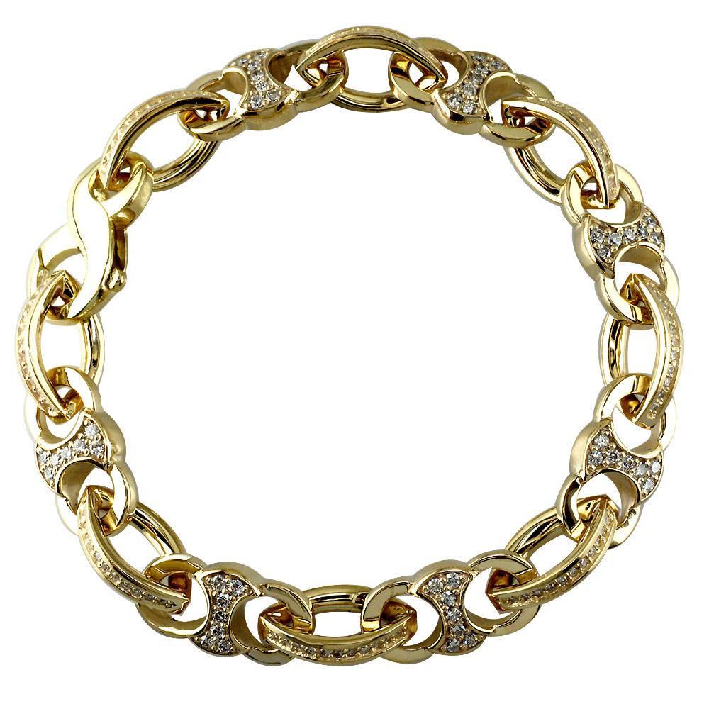 Diamond Cuff Link Bracelet with Diamond Marquise Connectors, 4.20CT in 14k Yellow Gold