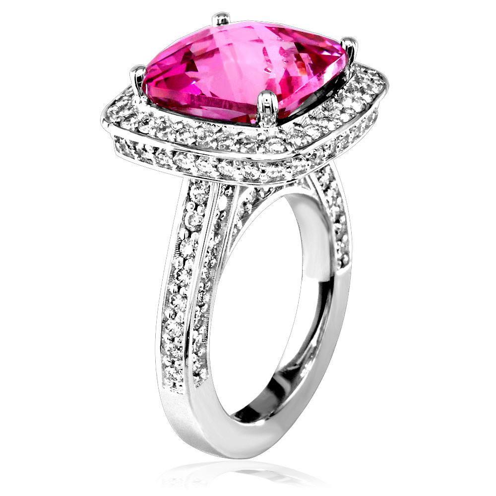 Large Checkerboard Cut Blush Topaz and Diamond Ring in 18K