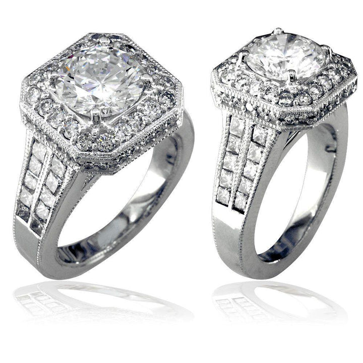 Round Diamond Halo Engagement Ring Setting in 14K White Gold, 1.6CT
