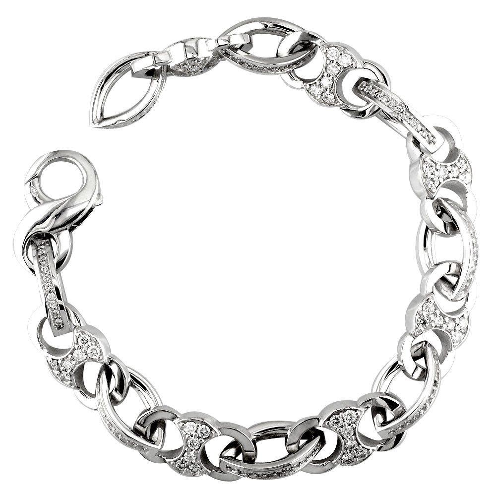 Diamond Cuff Link Bracelet with Diamond Marquise Connectors, 5.26CT in 14k White Gold
