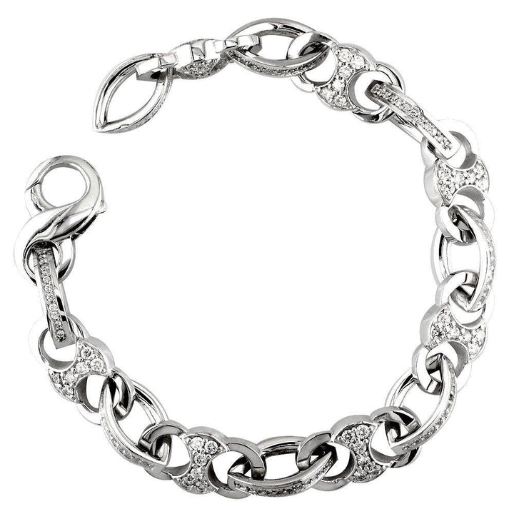 Diamond Cuff Link Bracelet with Diamond Marquise Connectors, 5.26CT in 14k White Gold