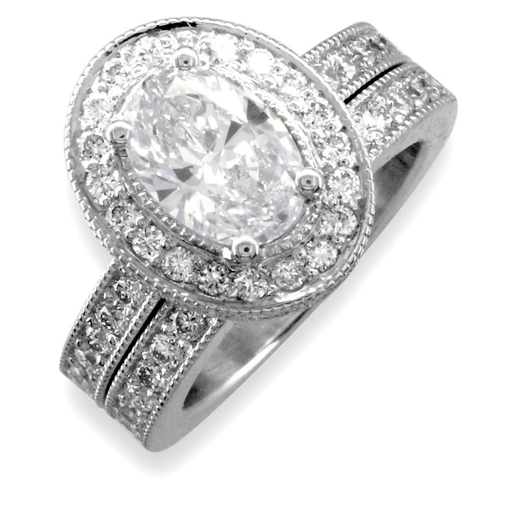 Oval Diamond Halo Engagement Ring Setting in 14K White Gold, 1.0CT