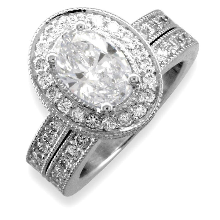 Oval Diamond Halo Engagement Ring Setting in 14K White Gold, 1.0CT