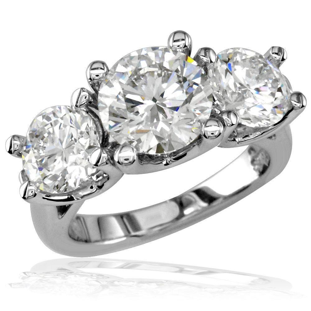 Three Stone Round Diamonds Anniversary Ring Setting, 2CT Total Sides in 14k White Gold