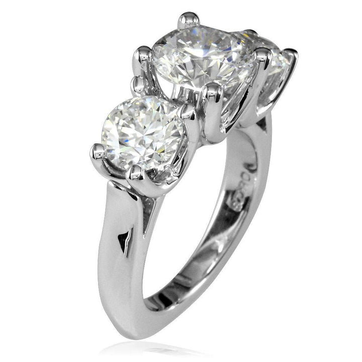 Three Stone Round Diamonds Anniversary Ring Setting, 2CT Total Sides in 14k White Gold