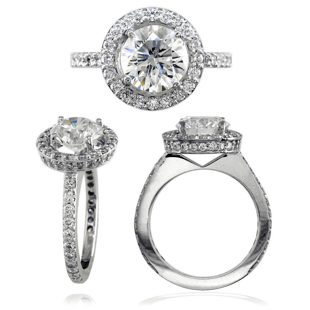 Diamond Halo Engagement Ring Setting in 18K White Gold, 1.10CT