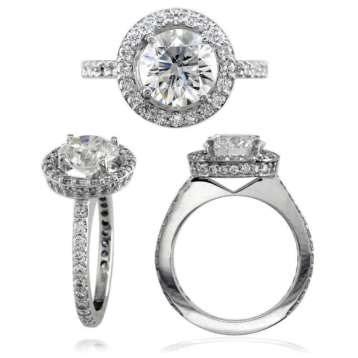 Diamond Halo Engagement Ring Setting in 18K White Gold, 1.10CT