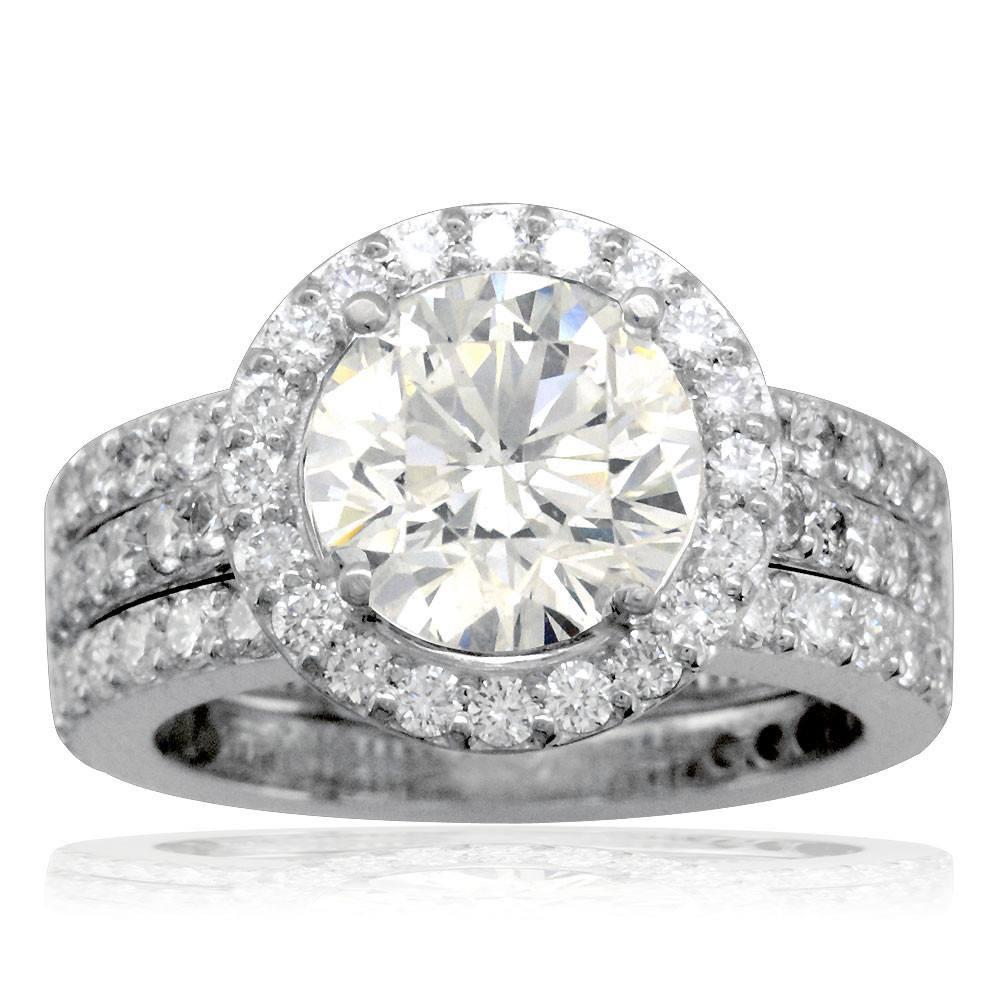 Diamond Halo Engagement Ring Setting in 18K White Gold, 1.10CT