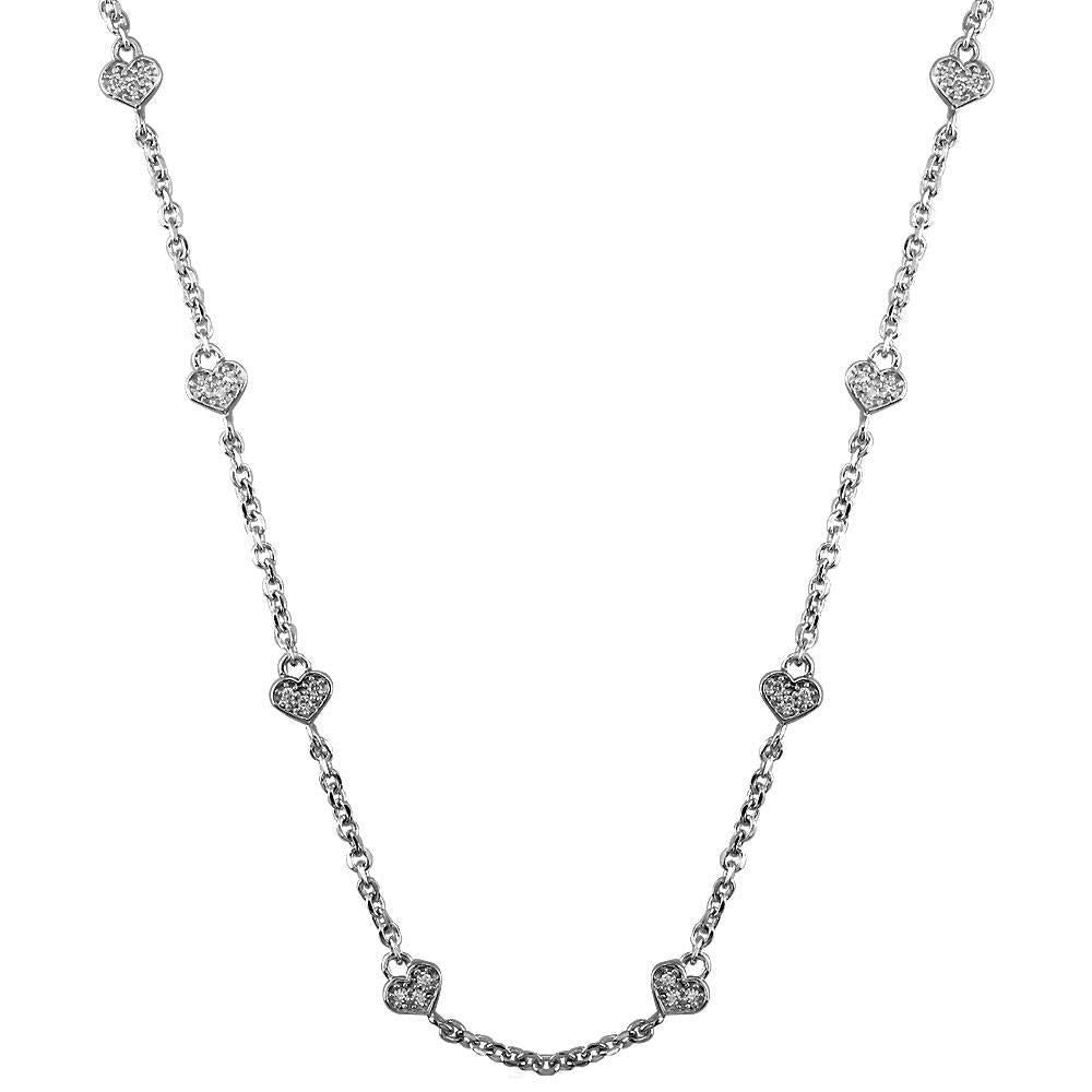 Flat Diamond Heart Chain, 14 Hearts, 18", 1.12CT