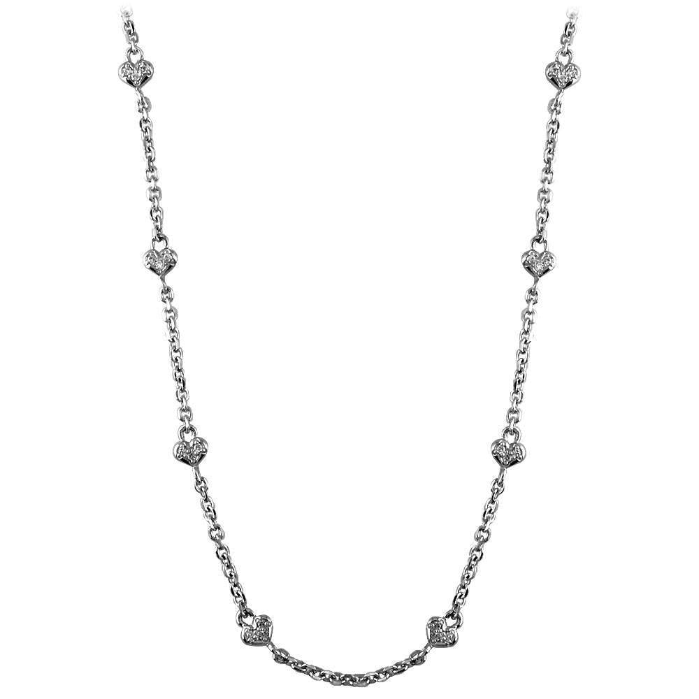 Diamond Heart Chain, Small Hearts in 14K White Gold 16"
