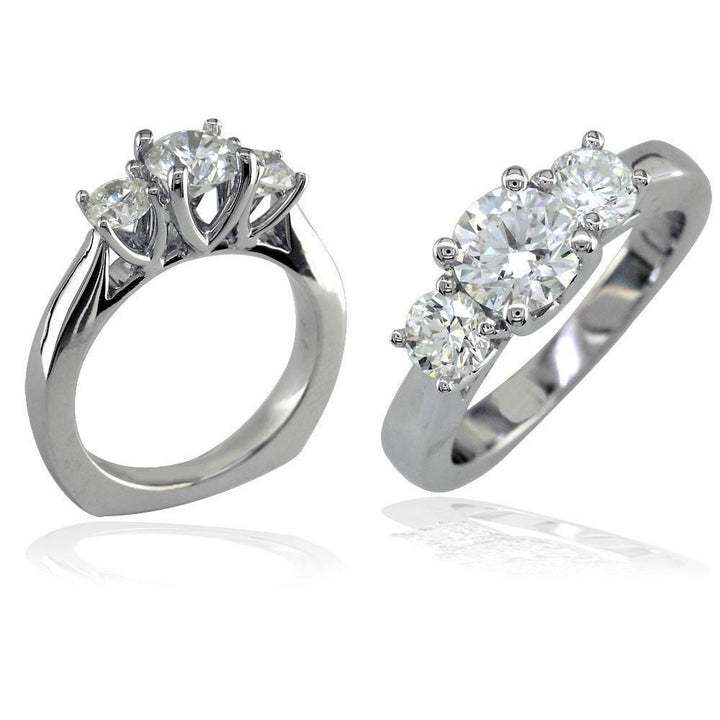 3 Stone Ring with V Settings in 18K