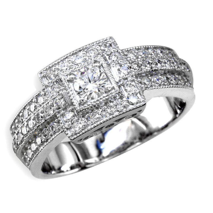 3 Row Vintage-Look Diamond Ring with Diamond Center in 18K