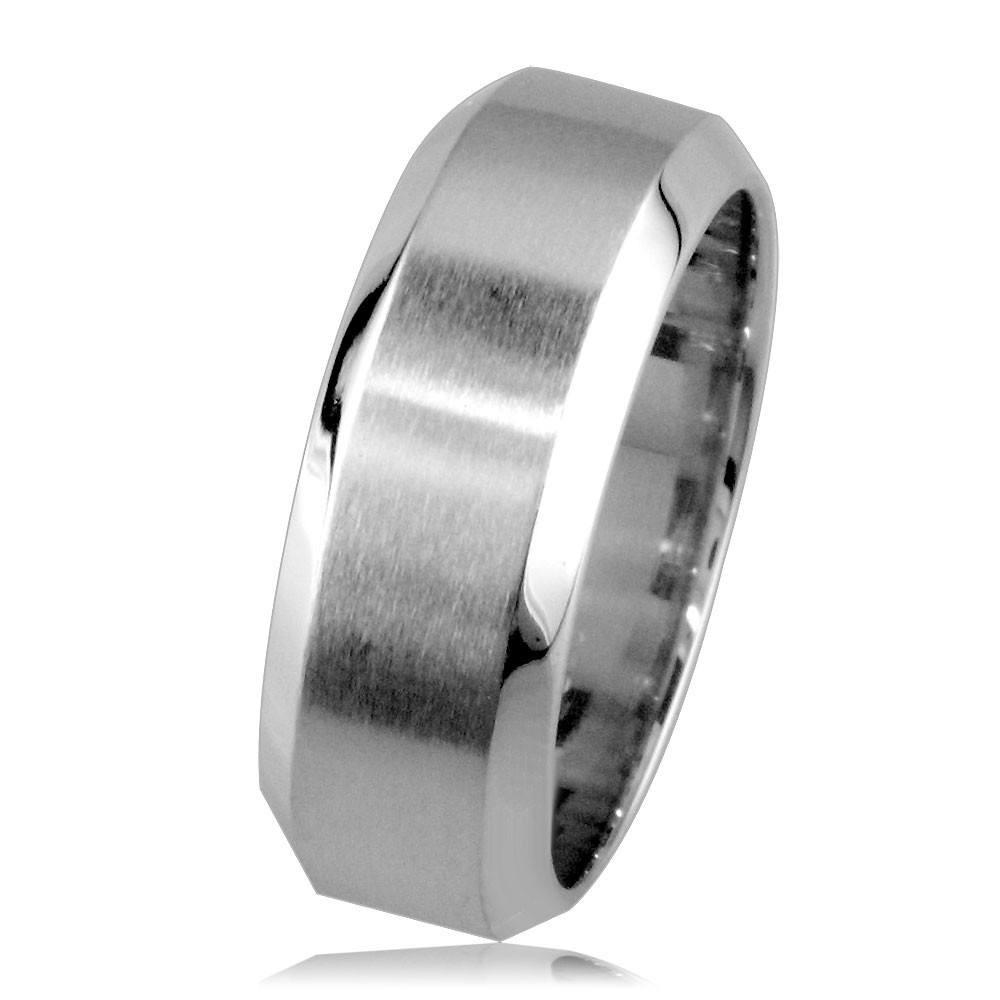 Wide Mens Wedding Band, Beveled Edge, 8.2mm in 14K White Gold