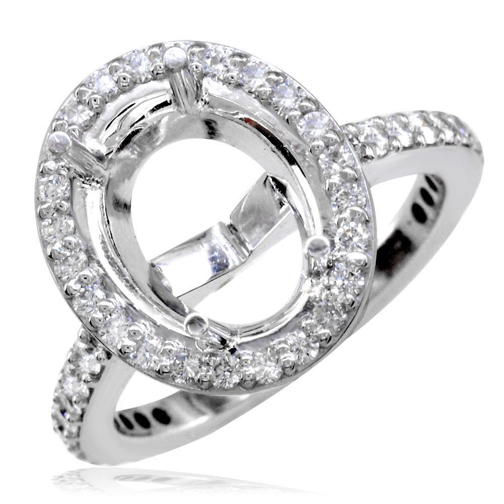 Diamond Oval Halo Engagement Ring Setting, 1.10CT in 18k White Gold
