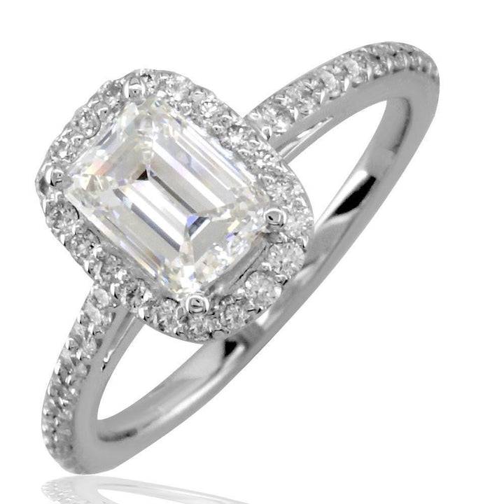 Emerald Cut Diamond Halo Engagement Ring Setting in 14K White Gold, 0.40CT