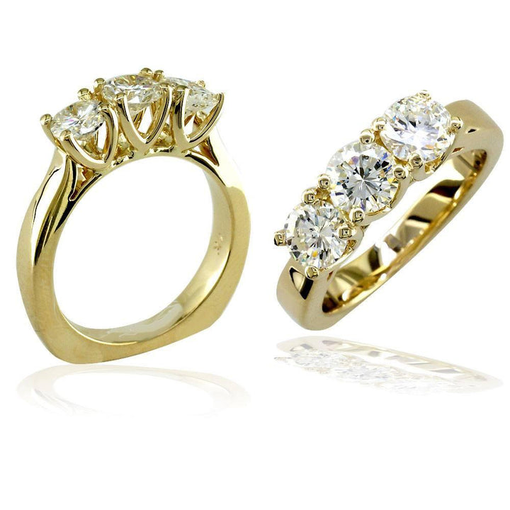 Complete 3 Stone Round Diamonds Anniversary Ring, 1.75CT in 14k Yellow Gold