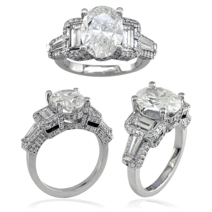 Oval Diamond Engagement Ring Setting with Baguettes in 14K White Gold