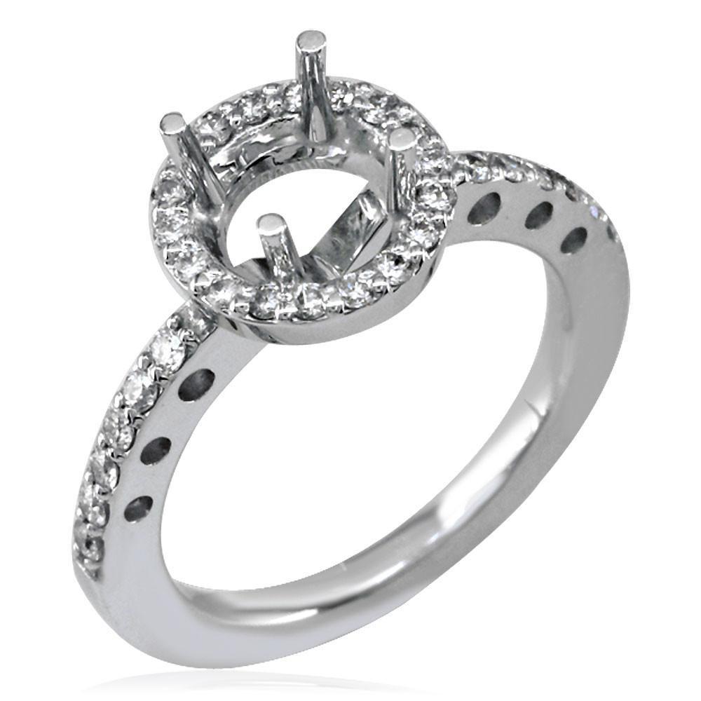 Diamond Halo Engagement Ring Setting in 18k White Gold, 0.30CT