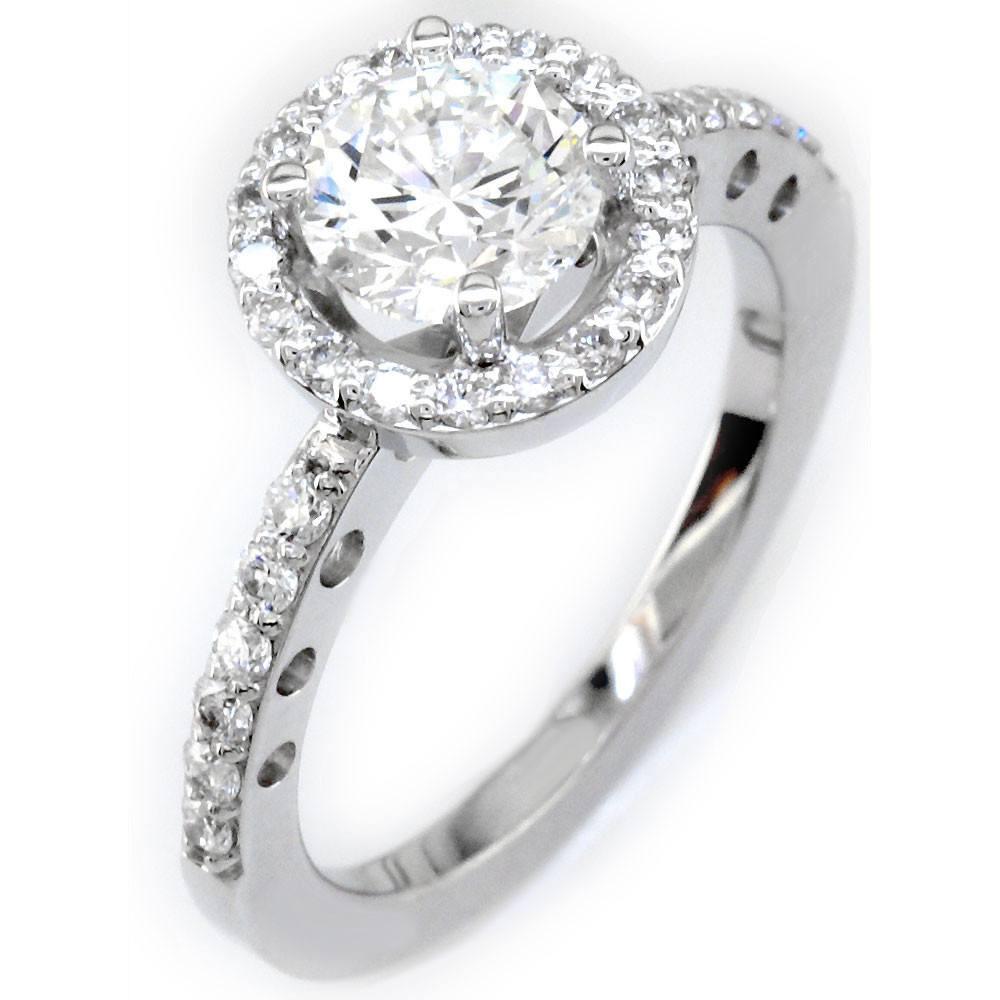 Diamond Halo Engagement Ring Setting in 18k White Gold, 0.30CT