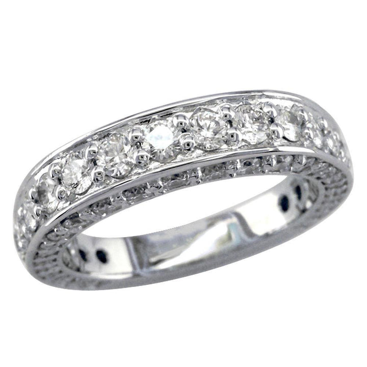 Three Stone Round Diamonds Engagement Ring Setting, 3CT Total Sides in 14k White Gold