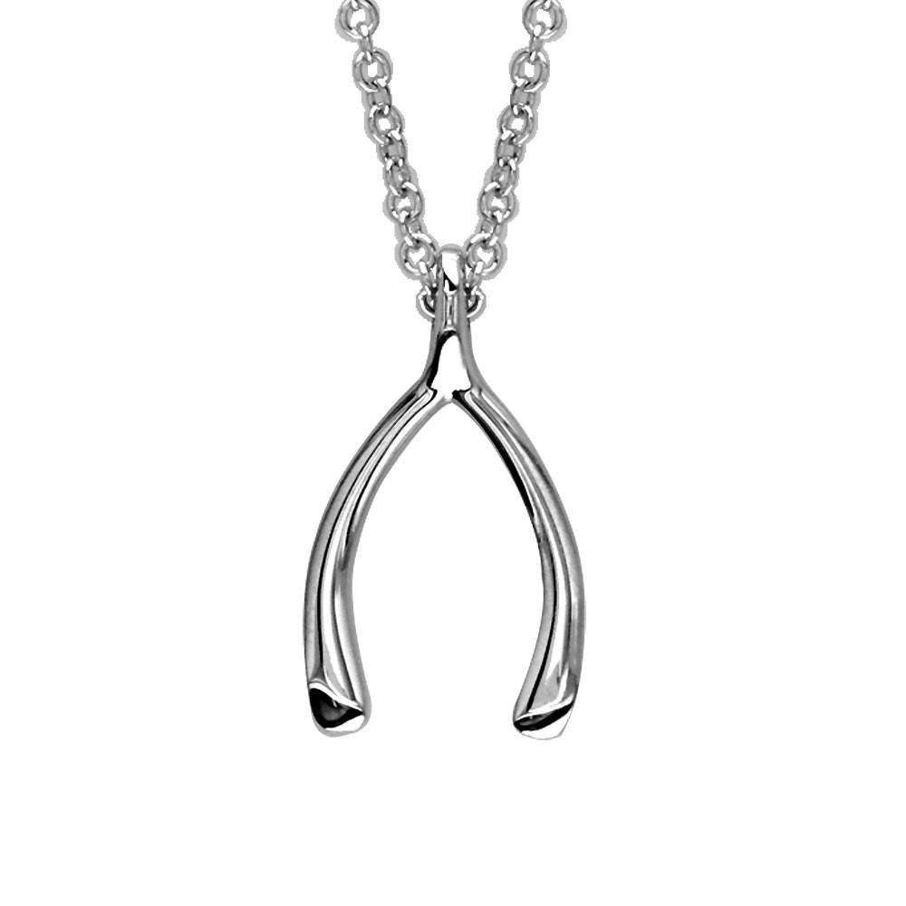 Wishbone Charm and Chain in 14K White Gold