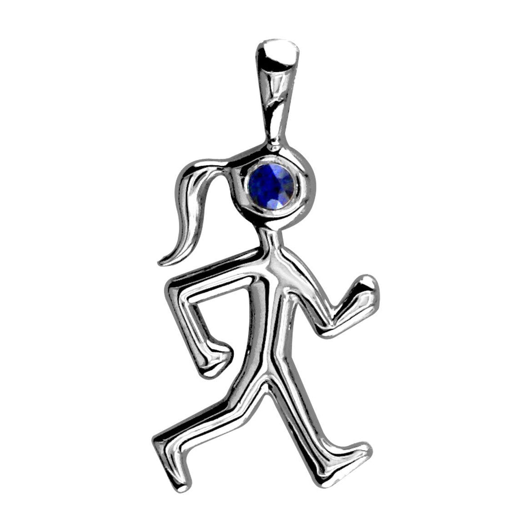 Sapphire Lady Race Walker Charm in 14K White Gold