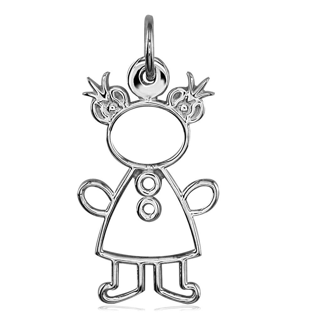 Large Cookie Cutter Girl Charm for Mom, Grandma in 14k White Gold