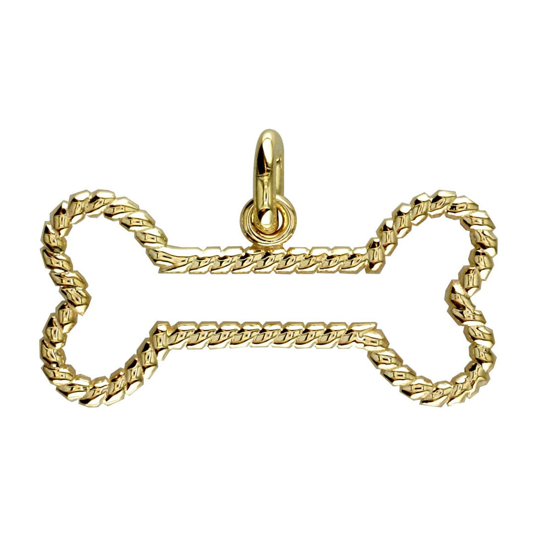 Rope Dog Bone Charm in 14K Yellow Gold