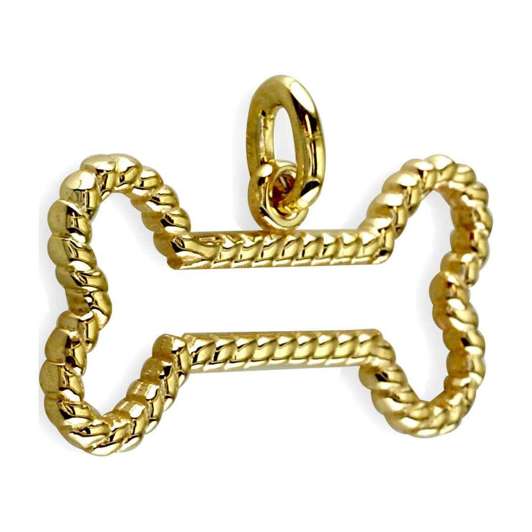 Rope Dog Bone Charm in 14K Yellow Gold
