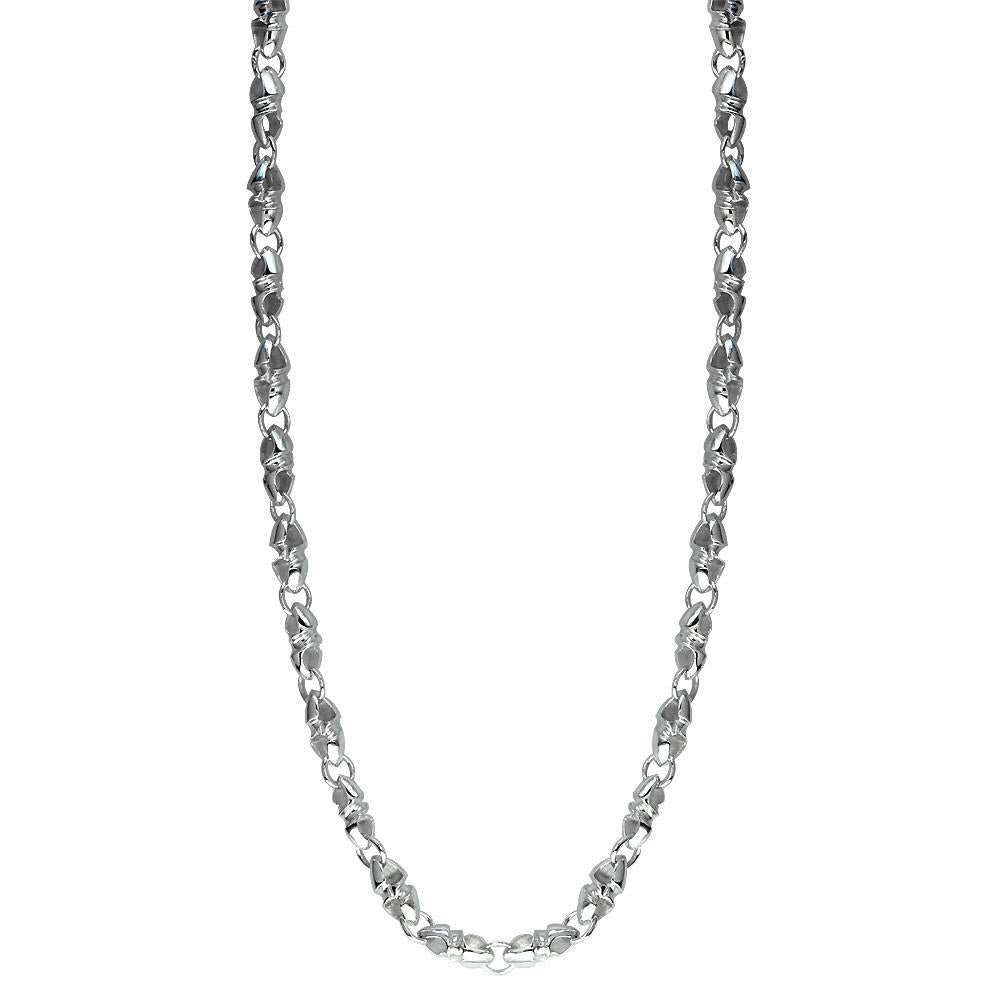 Mens Or Ladies Small Size Link Twisted Bullet Sterling Silver Chain, 22"