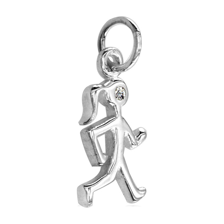 Small Diamond Lady Race Walker Charm in 14K White Gold