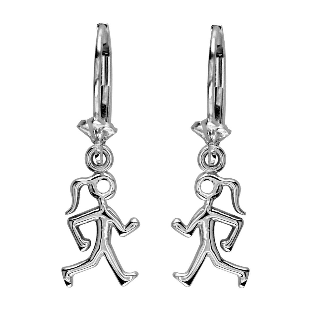 Lady Race Walker Leverback Earrings in 14K White Gold, Plain