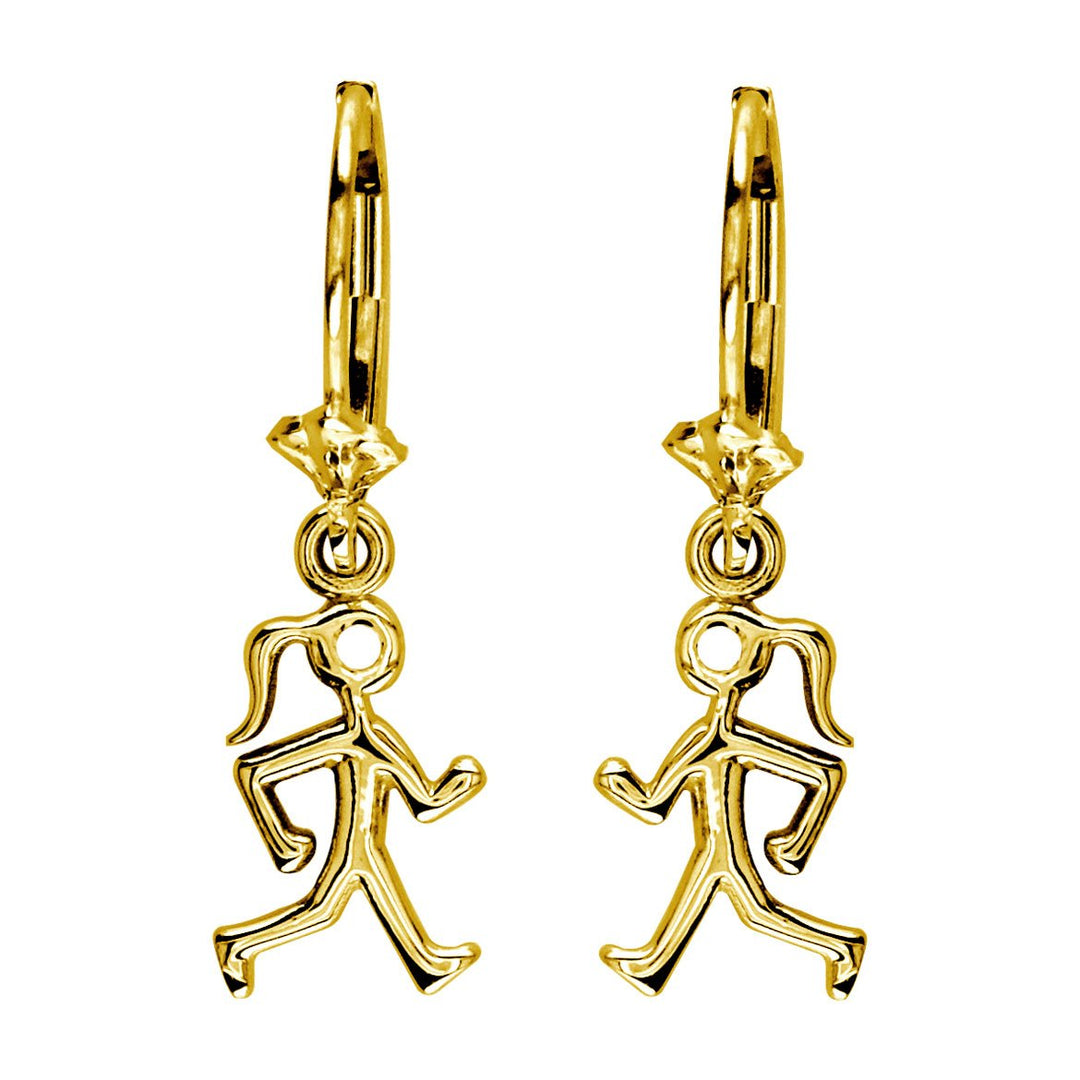 Lady Race Walker Leverback Earrings in 14K Yellow Gold, Plain