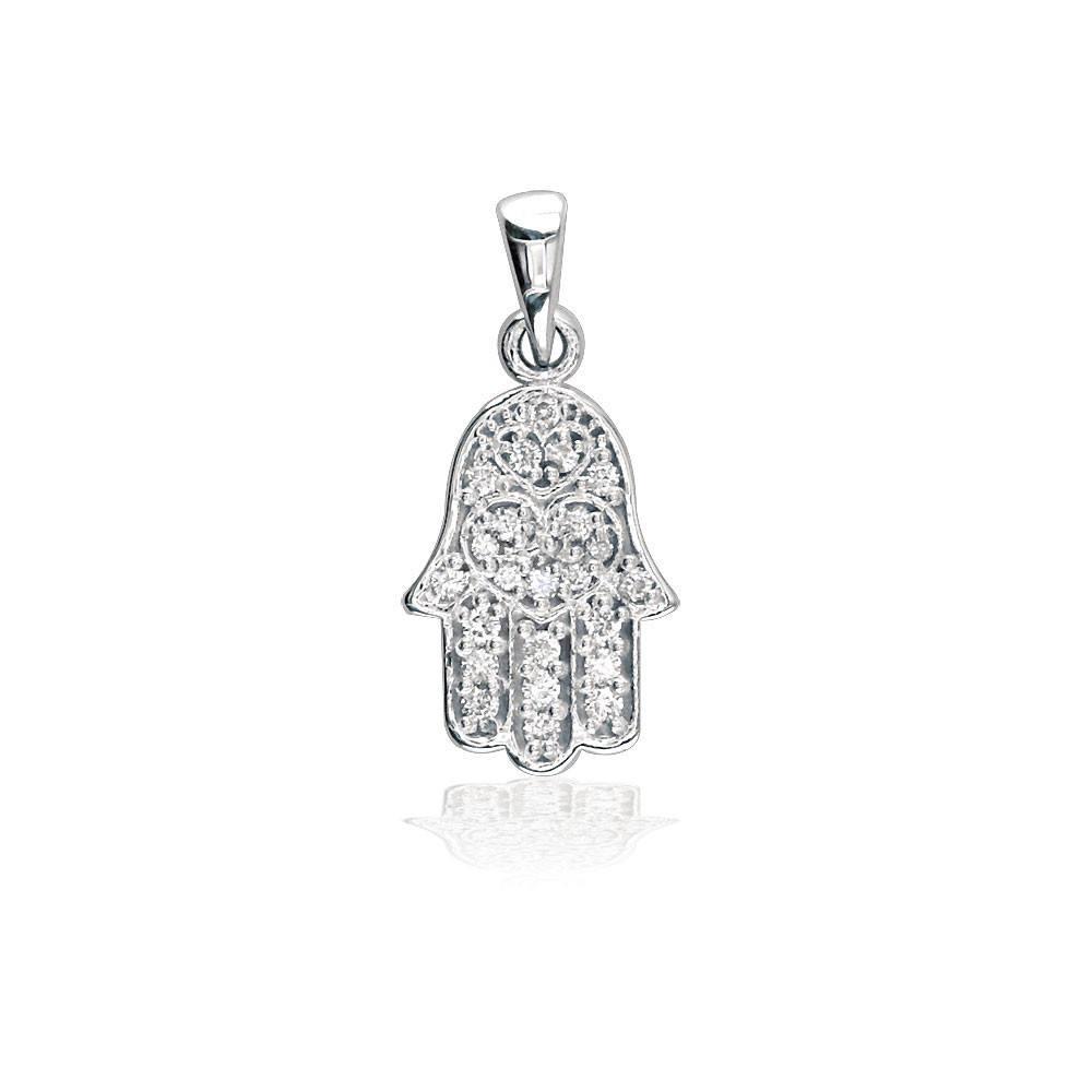 Small Cubic Zirconia Hamsa, Hand of God Charm in 14K White Gold