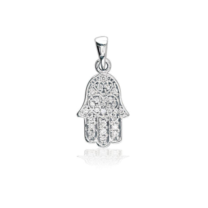 Small Cubic Zirconia Hamsa, Hand of God Charm in 14K White Gold