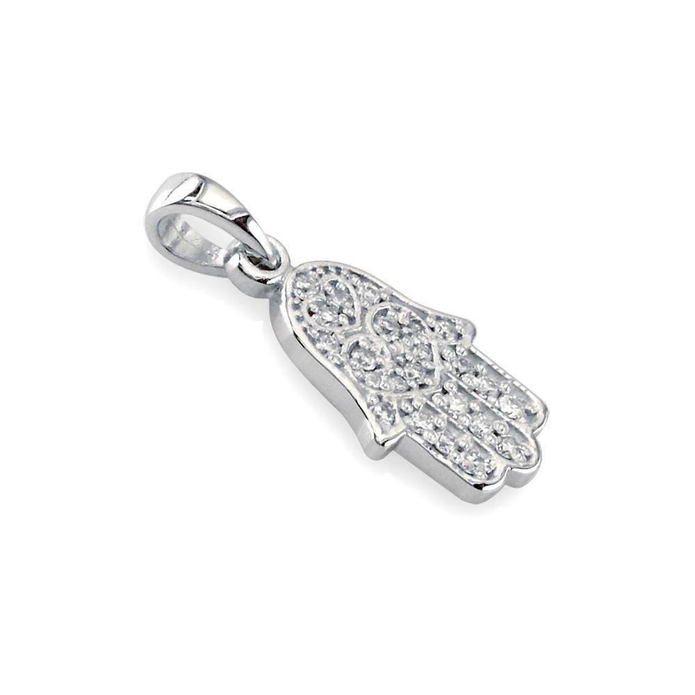 Small Cubic Zirconia Hamsa, Hand of God Charm in 14K White Gold