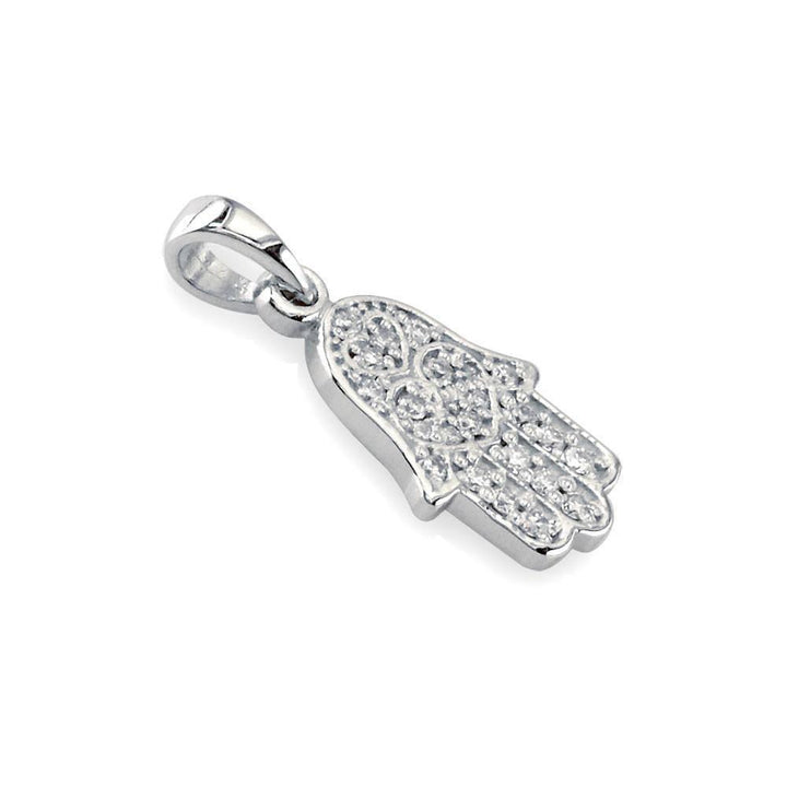 Small Cubic Zirconia Hamsa, Hand of God Charm in 14K White Gold