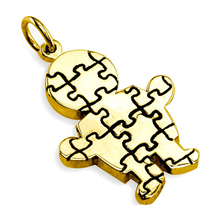 Large Autism Awareness Puzzle Boy Charm in 14K Yellow Gold