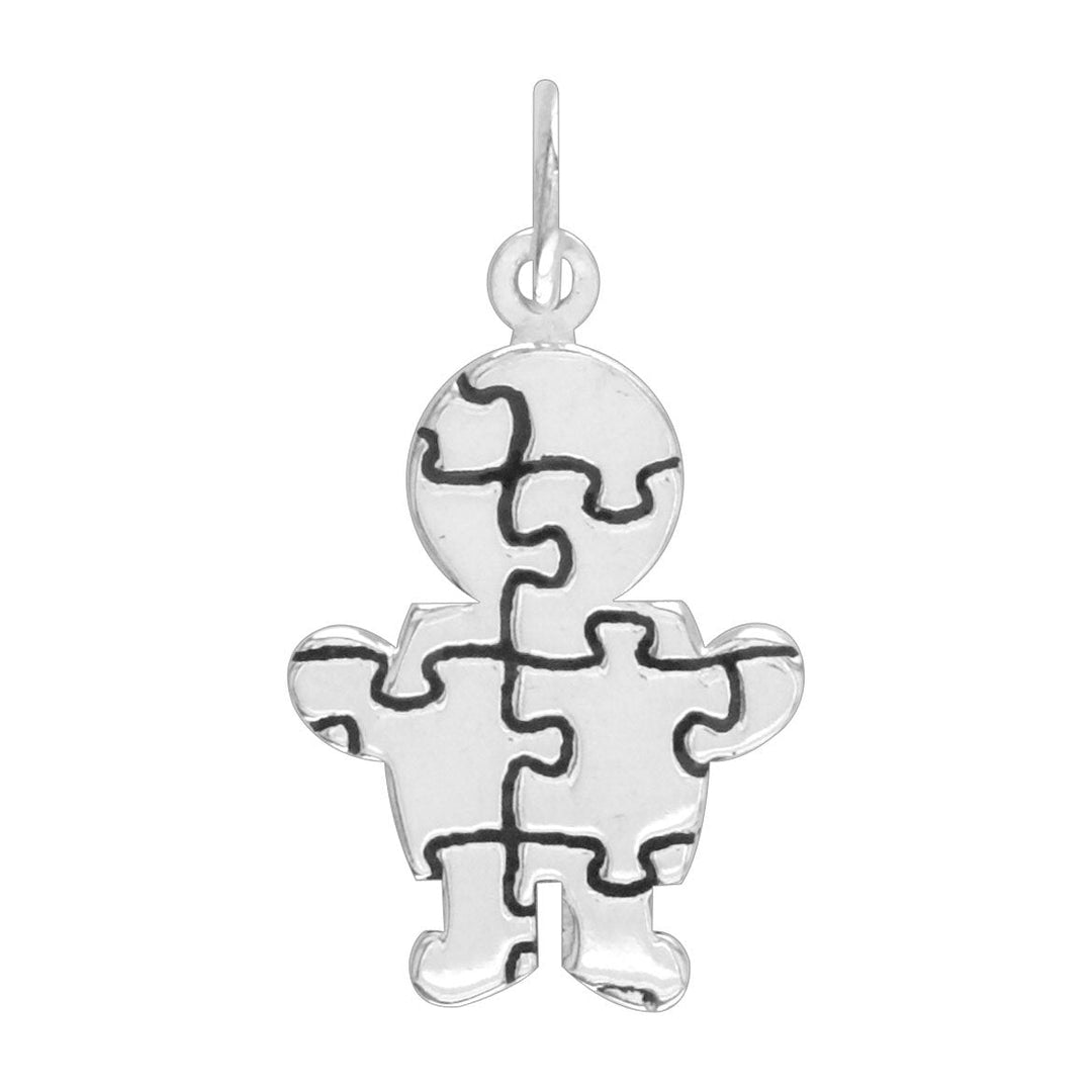 Small Autism Awareness Puzzle Boy Charm in 14K White Gold