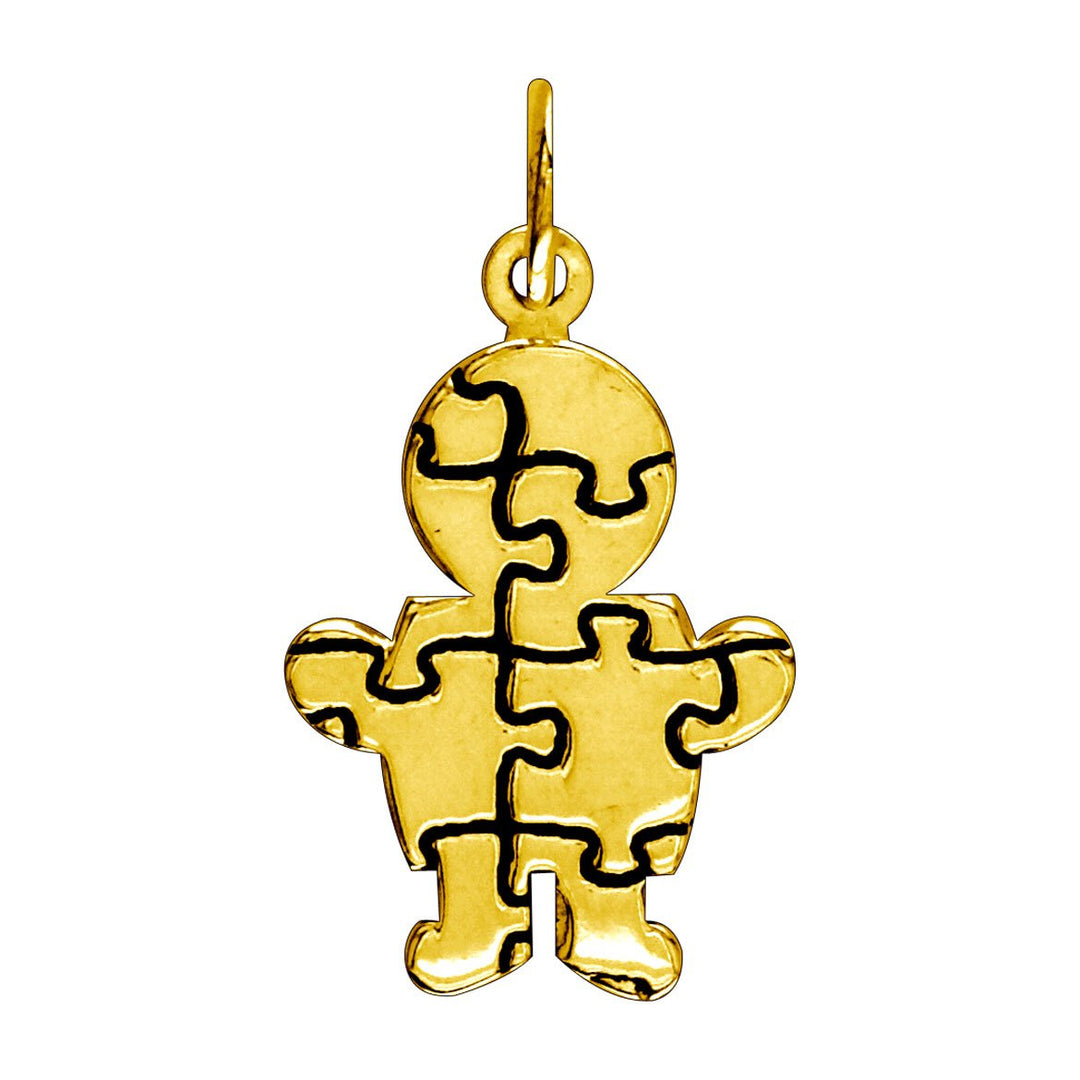 Small Autism Awareness Puzzle Boy Charm in 14K Yellow Gold