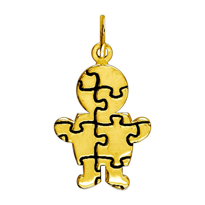 Small Autism Awareness Puzzle Boy Charm in 14K Yellow Gold