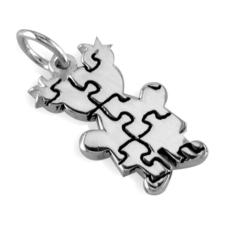 Small Autism Awareness Puzzle Girl Charm in 14K White Gold