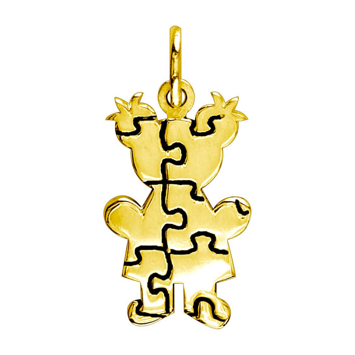 Small Autism Awareness Puzzle Girl Charm in 14K Yellow Gold