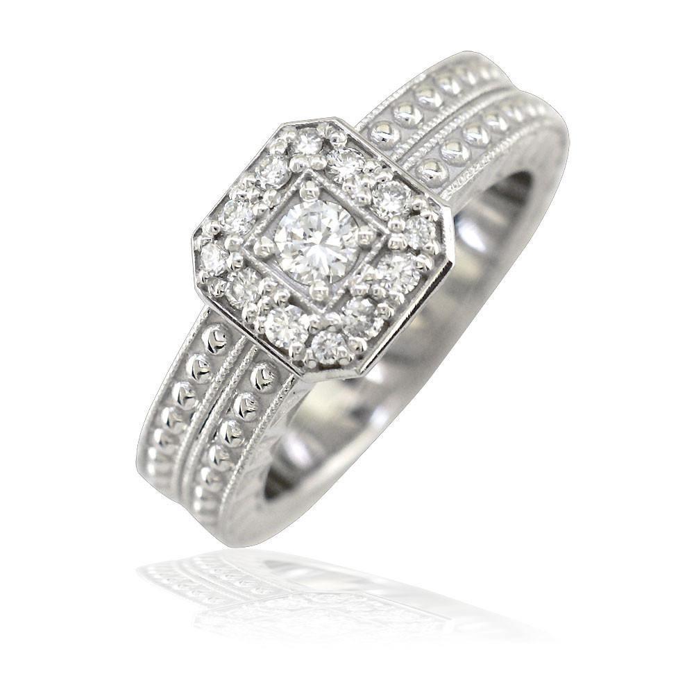 Diamond Ring with Bead and Triangle Design in 14K Gold