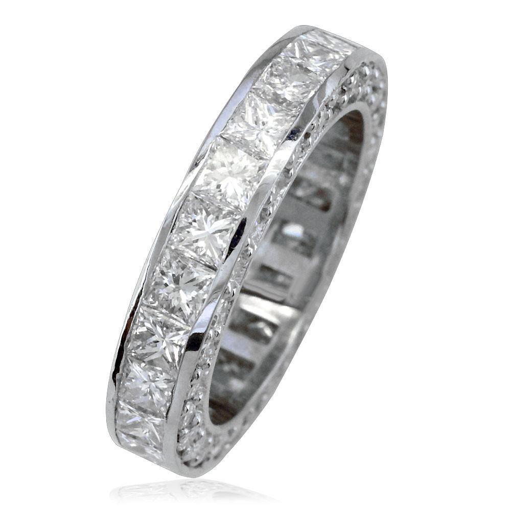 Matching Platinum Princess Cut Diamond Eternity Wedding Band, 3.87CT