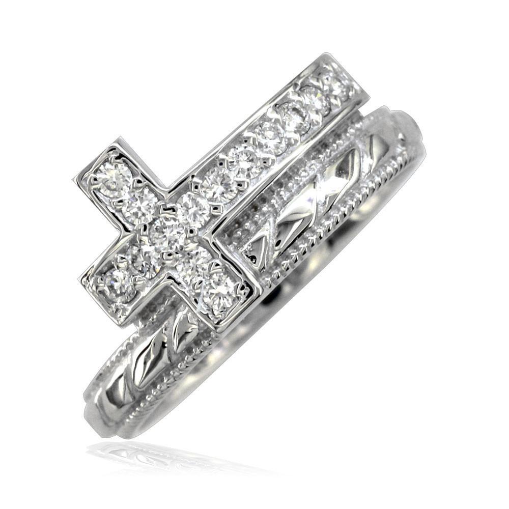 Diamond Christian Cross Ring in 14K White Gold