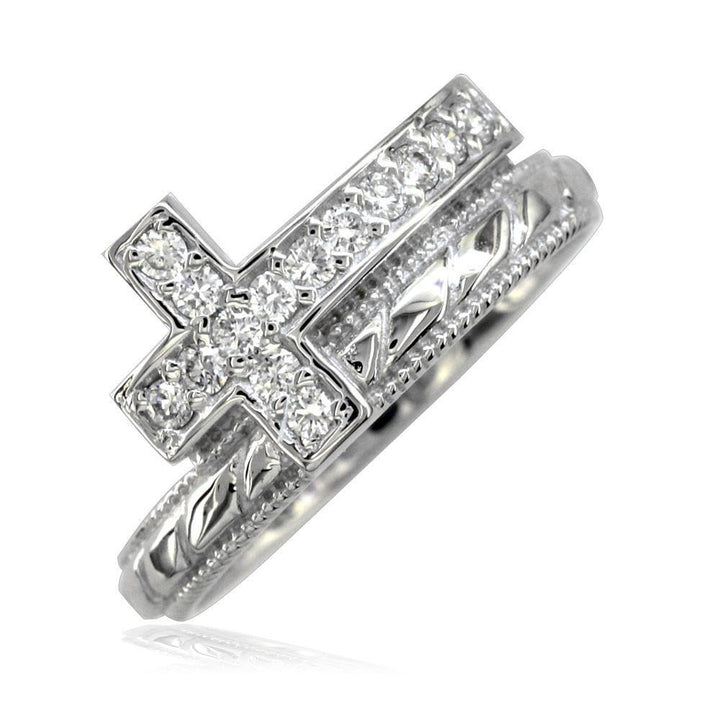 Diamond Christian Cross Ring in 14K White Gold